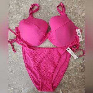 36D3/XL VS Swim Twist PushUp Bikini Top Side Tie Cheeky Bikini Set